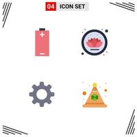 Modern Set of 4 Flat Icons and symbols such as battery gear energy plant day Editable Vector Design Elements