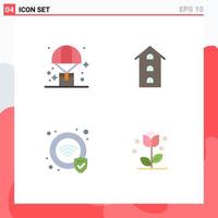 Set of 4 Modern UI Icons Symbols Signs for balloon store parachute house security Editable Vector Design Elements