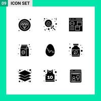 conjunto de 9 iconos de interfaz de usuario modernos signos de símbolos para elementos de diseño vectorial editables de frijol de comida del navegador del paquete de pascua vector