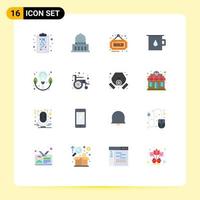 16 User Interface Flat Color Pack of modern Signs and Symbols of power energy estate pot baby Editable Pack of Creative Vector Design Elements