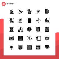 Modern Set of 25 Solid Glyphs Pictograph of search document liquid spring light Editable Vector Design Elements