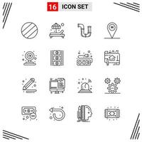 16 Icons Line Style Grid Based Creative Outline Symbols for Website Design Simple Line Icon Signs Isolated on White Background 16 Icon Set Creative Black Icon vector background