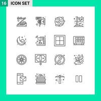 Pictogram Set of 16 Simple Outlines of moon party environment halloween world Editable Vector Design Elements