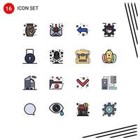 Pictogram Set of 16 Simple Flat Color Filled Lines of protect key forward cog seo Editable Creative Vector Design Elements