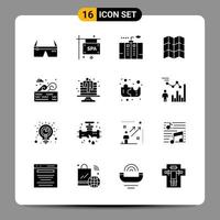 16 Black Icon Pack Glyph Symbols Signs for Responsive designs on white background 16 Icons Set Creative Black Icon vector background