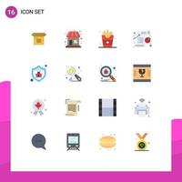 Mobile Interface Flat Color Set of 16 Pictograms of protection pie drink graph business Editable Pack of Creative Vector Design Elements