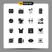 Pack of 16 Modern Solid Glyphs Signs and Symbols for Web Print Media such as biology navigation free mobile smartphone Editable Vector Design Elements