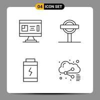 4 Black Icon Pack Outline Symbols Signs for Responsive designs on white background 4 Icons Set Creative Black Icon vector background