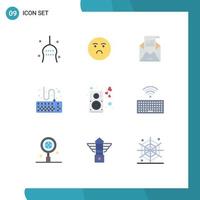 Set of 9 Commercial Flat Colors pack for tools keyboard sad attach invitation Editable Vector Design Elements