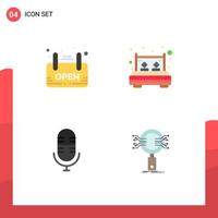 Modern Set of 4 Flat Icons Pictograph of open live board interior microphone Editable Vector Design Elements