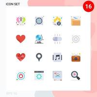 Pack of 16 Modern Flat Colors Signs and Symbols for Web Print Media such as love data hardware folder seo Editable Pack of Creative Vector Design Elements
