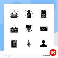 Group of 9 Solid Glyphs Signs and Symbols for paint picture error photo camera Editable Vector Design Elements