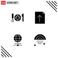 Set of 4 Commercial Solid Glyphs pack for dinner browser leaf upload rainbow Editable Vector Design Elements