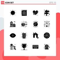 Modern Set of 16 Solid Glyphs and symbols such as bank pointer student notes location heart care Editable Vector Design Elements