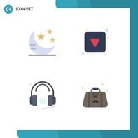 4 Universal Flat Icon Signs Symbols of mode headphone star down music Editable Vector Design Elements