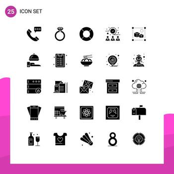 paquete de líneas vectoriales editables de 25 glifos sólidos simples de diseño de procesamiento trabajadores flotantes tiempo de reunión elementos de diseño vectorial editables vector