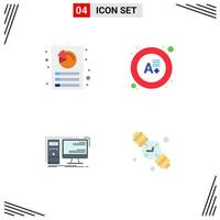 4 iconos planos universales establecidos para elementos de diseño vectorial editables del sistema de resultados de informes de hardware de análisis de aplicaciones web y móviles vector