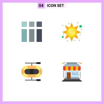 4 Universal Flat Icons Set for Web and Mobile Applications collage dinghy layout sun market store Editable Vector Design Elements