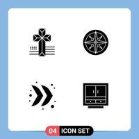 Mobile Interface Solid Glyph Set of 4 Pictograms of american direction compass navigator multimedia Editable Vector Design Elements