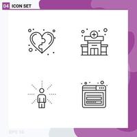 4 User Interface Line Pack of modern Signs and Symbols of development feel heart hospital perception Editable Vector Design Elements