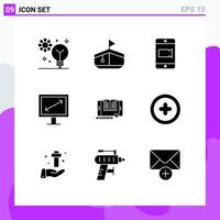 9 User Interface Solid Glyph Pack of modern Signs and Symbols of tablet file mobile application display Editable Vector Design Elements