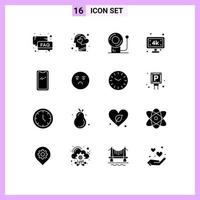 Editable Vector Line Pack of 16 Simple Solid Glyphs of phone television heart smart tv equipment Editable Vector Design Elements