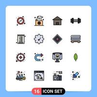 Mobile Interface Flat Color Filled Line Set of 16 Pictograms of training gym office hut home Editable Creative Vector Design Elements