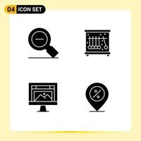 Pack of 4 Modern Solid Glyphs Signs and Symbols for Web Print Media such as less computer search less pendulum image Editable Vector Design Elements