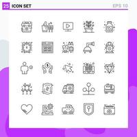 Mobile Interface Line Set of 25 Pictograms of liquid spa monitor plant herb Editable Vector Design Elements