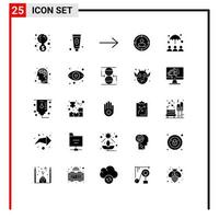 Modern Set of 25 Solid Glyphs and symbols such as brain umbrella arrow protection audience targeting Editable Vector Design Elements