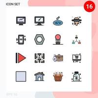 16 Universal Flat Color Filled Line Signs Symbols of arrow connect spa wifi phone Editable Creative Vector Design Elements