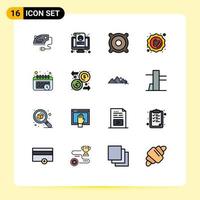 Universal Icon Symbols Group of 16 Modern Flat Color Filled Lines of calendar promotion profile like discount Editable Creative Vector Design Elements
