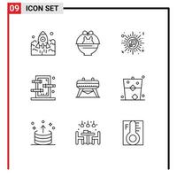 Pack of 9 Modern Outlines Signs and Symbols for Web Print Media such as show magic baby box woman Editable Vector Design Elements