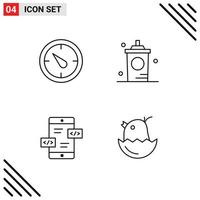 Mobile Interface Line Set of 4 Pictograms of stopwatch arrows coffee hot mobile Editable Vector Design Elements
