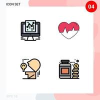 Set of 4 Modern UI Icons Symbols Signs for analytics marketing web heartbeat head Editable Vector Design Elements