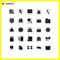 Pictogram Set of 25 Simple Solid Glyphs of programing development broadcast design player Editable Vector Design Elements