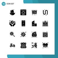 Pack of 16 creative Solid Glyphs of club up service arrows presentation Editable Vector Design Elements