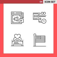 4 Icon Pack Line Style Outline Symbols on White Background Simple Signs for general designing Creative Black Icon vector background