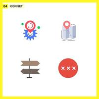 Pack of 4 Modern Flat Icons Signs and Symbols for Web Print Media such as gear direction setting map pointer Editable Vector Design Elements