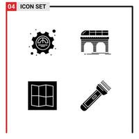 Set of 4 Vector Solid Glyphs on Grid for efficiency layout productivity railway torch Editable Vector Design Elements