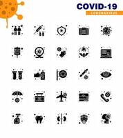 Covid19 Protection CoronaVirus Pendamic 25 Solid Glyph icon set such as covid virus bacteria medicine first aid viral coronavirus 2019nov disease Vector Design Elements