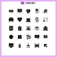 símbolos de iconos universales grupo de 25 glifos sólidos modernos de protección de control de equipaje de viaje amor elementos de diseño de vectores editables