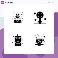 Mobile Interface Solid Glyph Set of 4 Pictograms of doctor hobby biology medical cup Editable Vector Design Elements