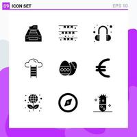 Pack of 9 Modern Solid Glyphs Signs and Symbols for Web Print Media such as user stair flag support headset Editable Vector Design Elements