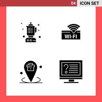 4 Icon Pack Solid Style Glyph Symbols on White Background Simple Signs for general designing Creative Black Icon vector background