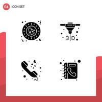 4 conjunto de glifos sólidos universales para aplicaciones web y móviles cena amor romántico libro de sinterización láser de metal directo elementos de diseño vectorial editables vector