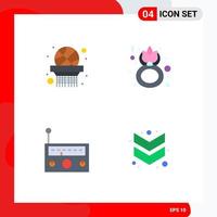 Group of 4 Modern Flat Icons Set for basket ball equipment day women radio Editable Vector Design Elements