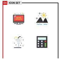 Editable Vector Line Pack of 4 Simple Flat Icons of campaign summer public mountain drink Editable Vector Design Elements