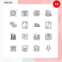 conjunto de 16 iconos modernos de la interfaz de usuario signos de símbolos para los elementos de diseño vectorial editables del fondo de gestión de café público de chat vector