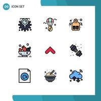 Pack of 9 Modern Filledline Flat Colors Signs and Symbols for Web Print Media such as arrows drink cafe food restaurant Editable Vector Design Elements